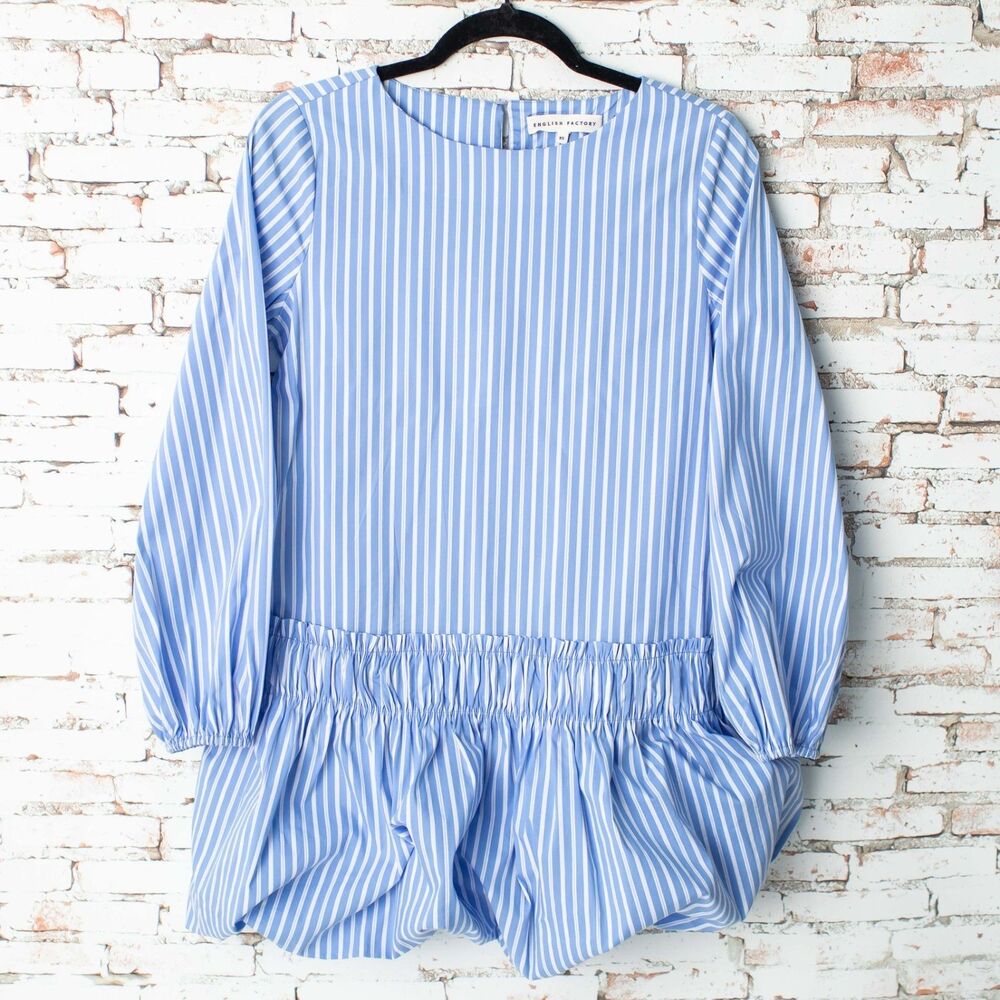 ENGLISH FACTORY Women's Stripe Balloon Mini Dress Blue Size XS
